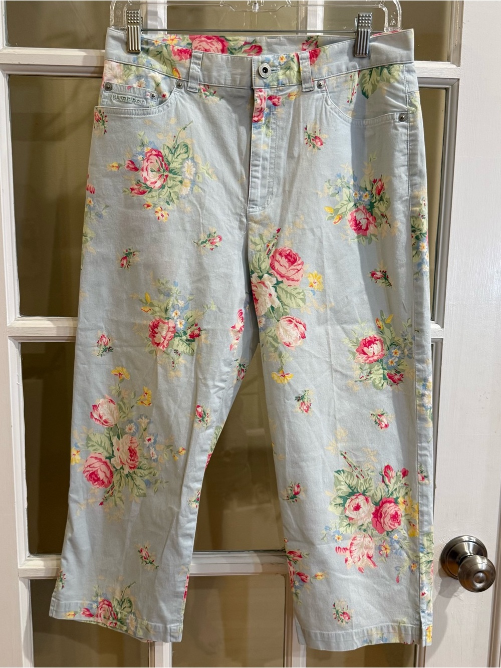 Lauren Ralph Lauren Blue Floral Capri Pants Cottage Lane Women Size 8